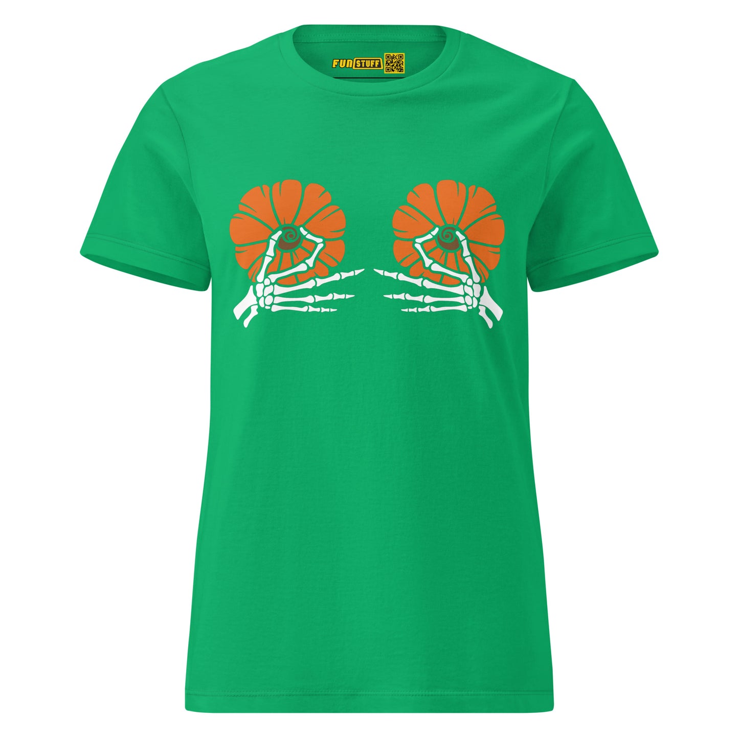 Pumpkin Boobs 2.0 – Halloween Ladies T-Shirt mit Skelett-Händen