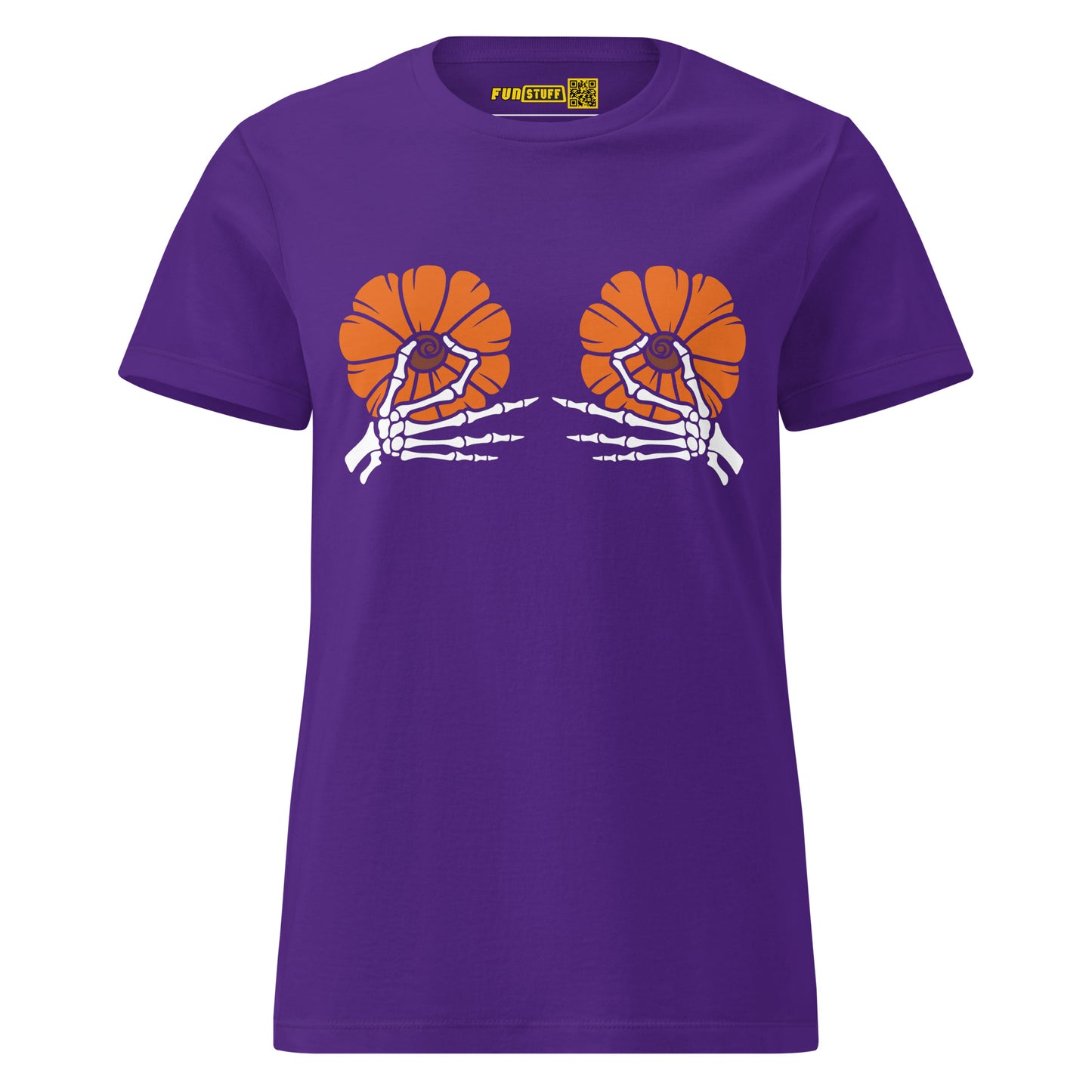 Pumpkin Boobs 2.0 – Halloween Ladies T-Shirt mit Skelett-Händen